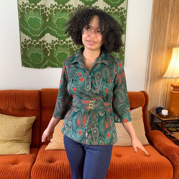 70s Vintage Groovy Paisley Tunic Blouse - Picture 1 of 3